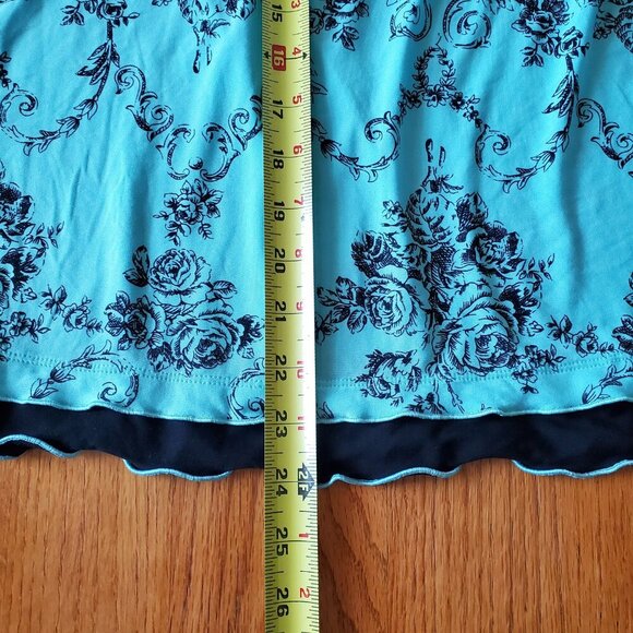 Linea Donatella Black Blue Floral Slip Night Gown V-neck Ruffled Hem Large - Picture 15 of 16